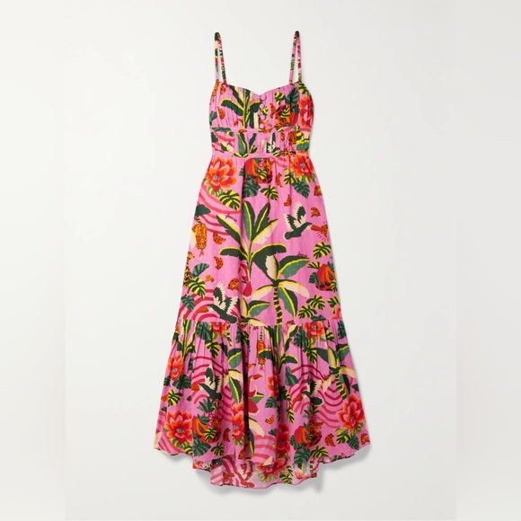 NWT Farm Rio Leopard Pink Forest Midi Dress Size Large Retails $230 - Picture 1 of 9
